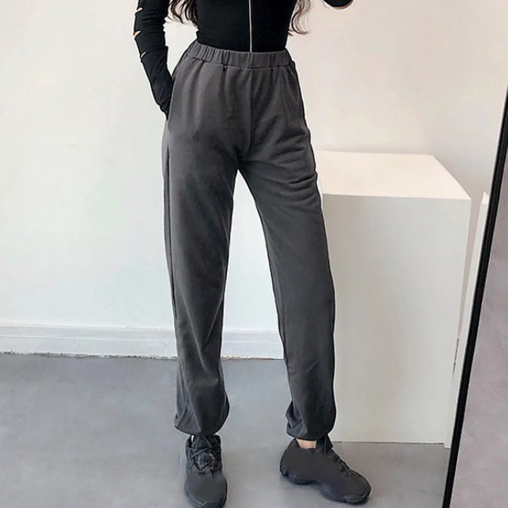 

Spring Fashion Casual Sports Sweatpants Women's Solid Color Versatile Jogging Fitness Pants Elastic High Waist Pants With Pocket