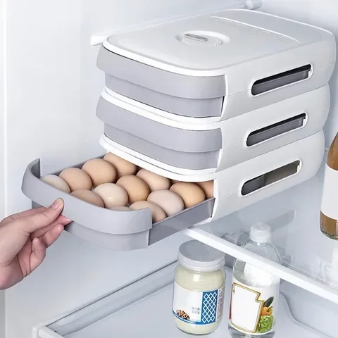 

Refrigerator Egg Holder Kitchen Drawer Organizer Fresh-Keeping Egg Storage Box Large Capacity Stackable Food Container Egg Box