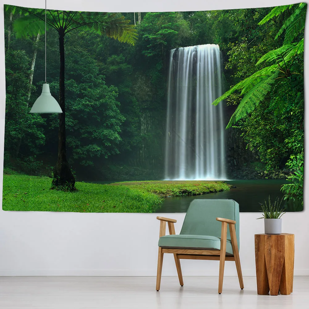 

Natural landscape tapestry, jungle waterfall, living room, bedroom, wall mounted Bohemian outdoor picnic tablecloth, yoga sheets