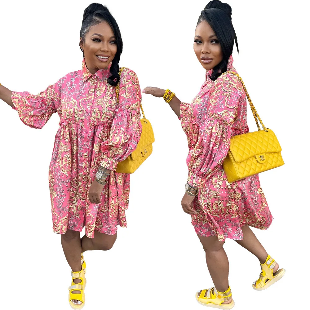 OL6122 New European and American Women's Fashion Digital High Definition Printed Lantern Sleeve Dress 
OL6122 New European and American Women's Fashion Digital High Definition Printed Lantern Sleeve Dress