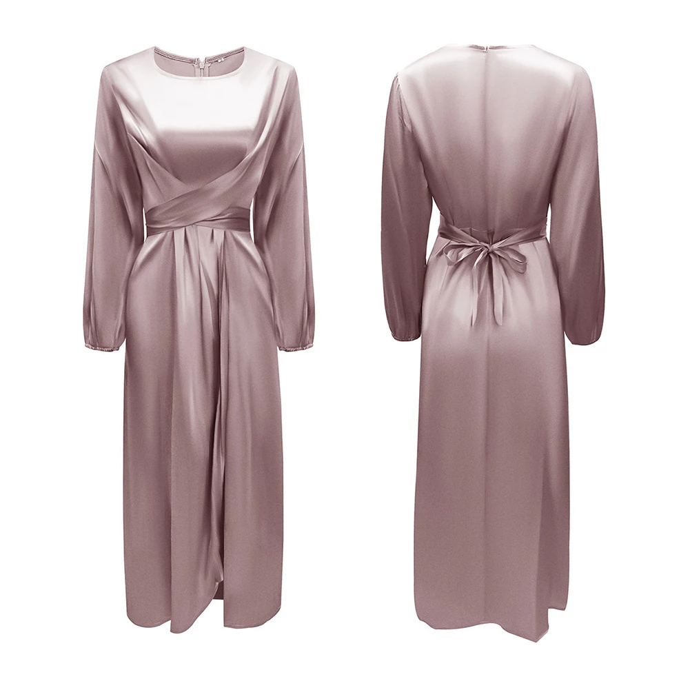 

Redefine Your Wardrobe with Women’s Satin Muslim Dress Kaftan Party Gown with Puff Sleeves Long Maxi Style for All Seasons