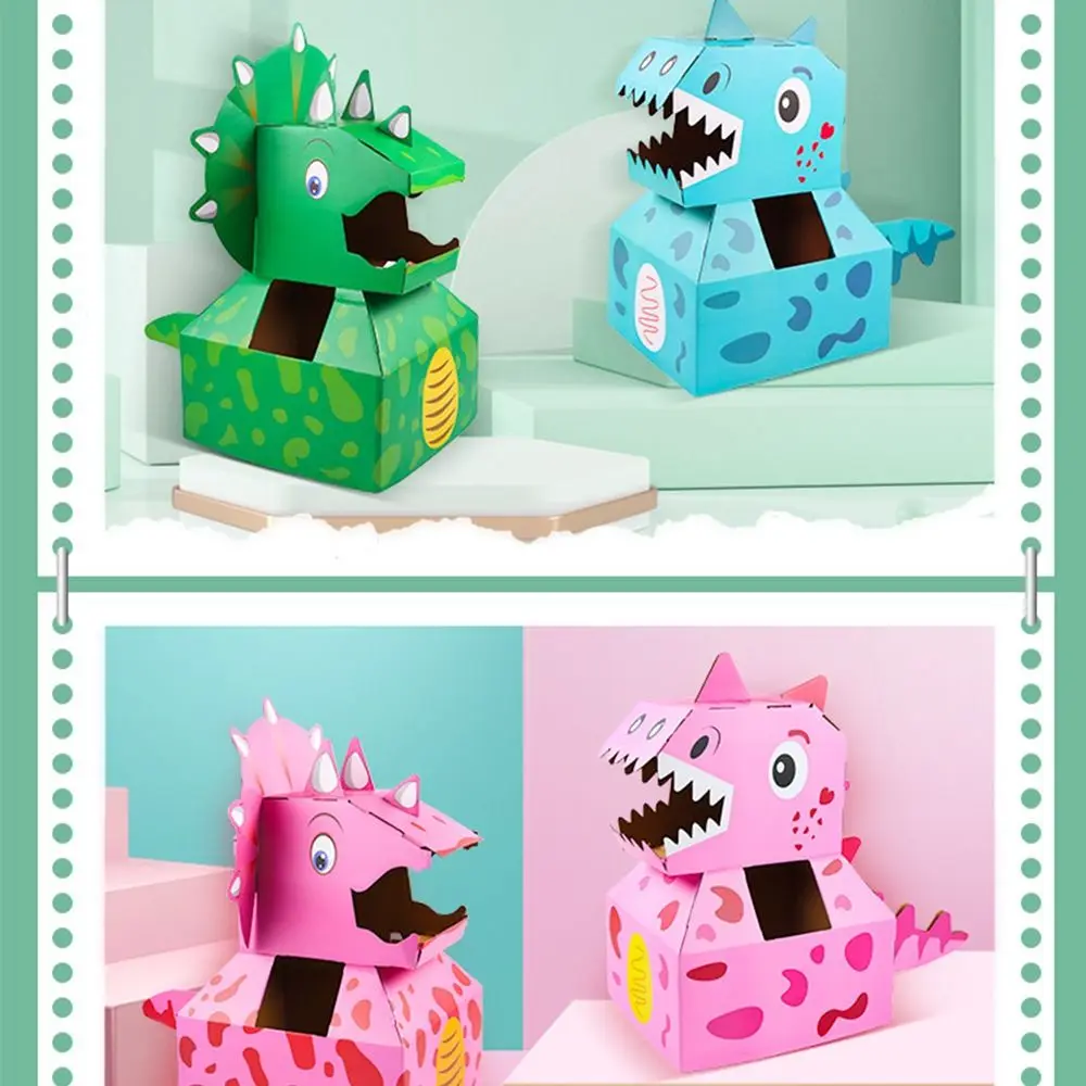 

Handmade Cardboard Box Dinosaur Toy Originality Wearable Animal Vibrant Colour Scheme Paper Birthday Gifts
