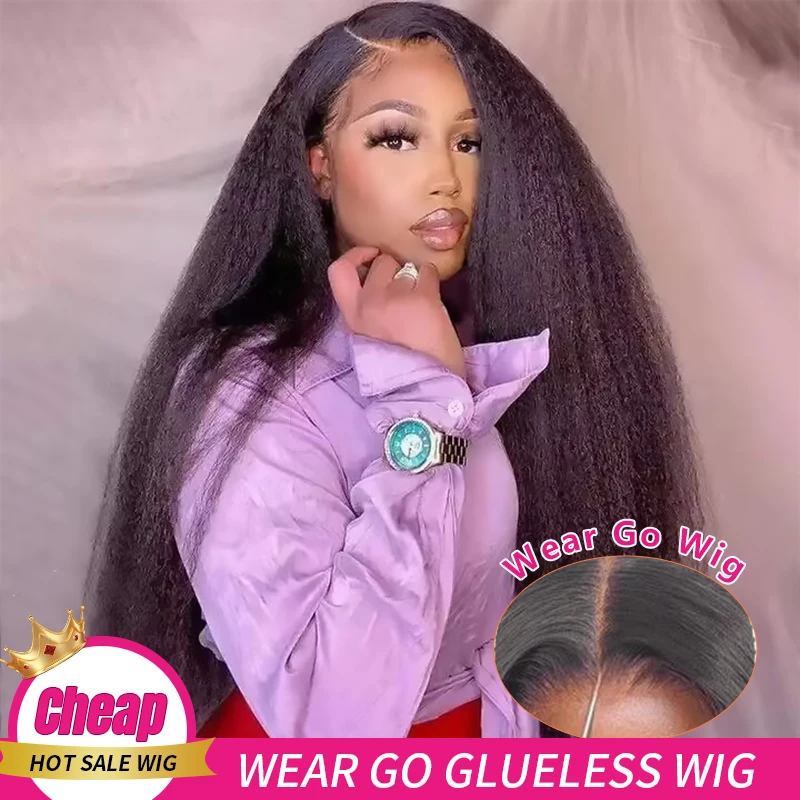 

Yaki Kinky Straight Glueless Preplucked 13x4 HD Lace Frontal Human Hair Wig Ready To Wear And Go Brazilian Glueless Wigs On Sale