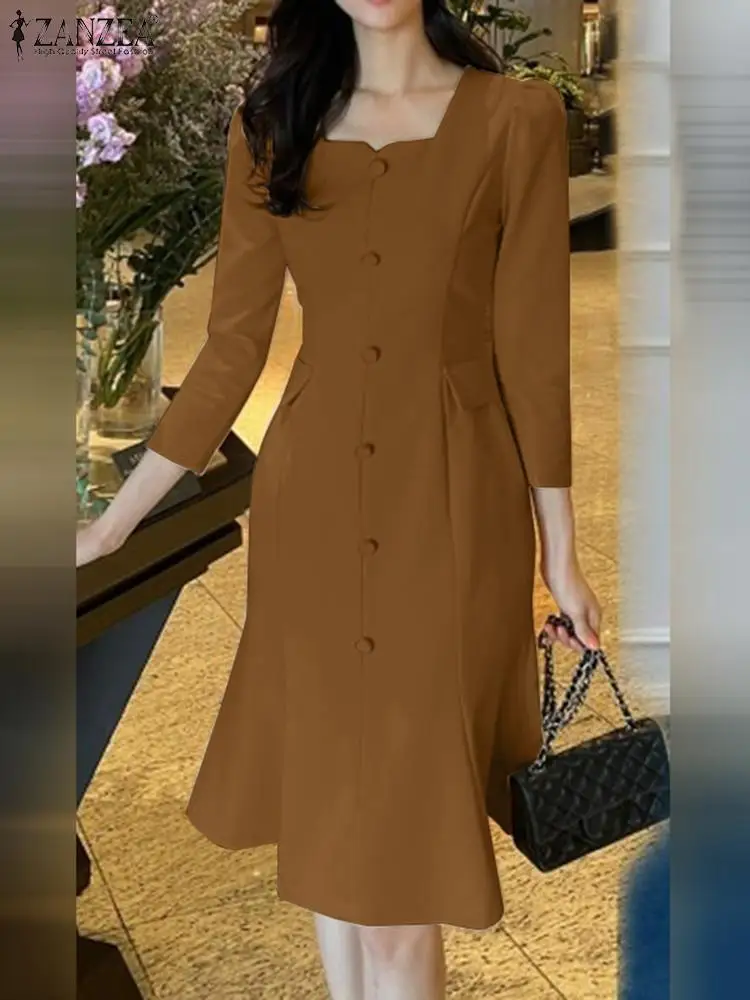 ZANZEA Vintage Party Dresses Spring Elegant Solid Slim Sundress Women Square Neck 3/4 Sleeve Bodycorn Dress Vestidos Work Robes
ZANZEA Vintage Party Dresses Spring Elegant Solid Slim Sundress Women Square Neck 3/4 Sleeve Bodycorn Dress Vestidos Work Robes