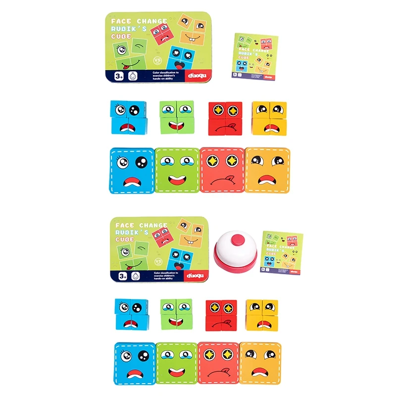 

Игра-пазл с изображением меняющей лицо квадратной формы, игрушка-выражение с колокольчиком, настольные игры для семьи, детей и взрослых