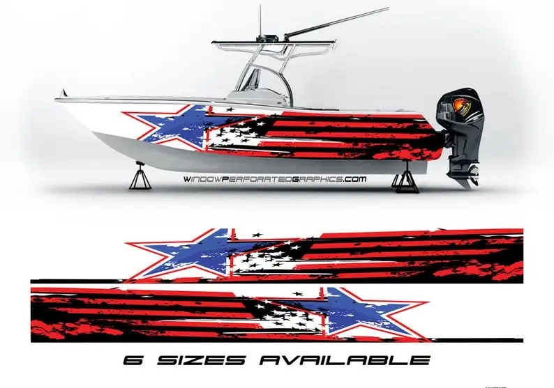 

American Flag Distressed USA Graphic Boat Vinyl Wrap Decal Fishing Pontoon All Boats