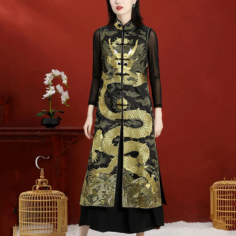 Сезон весна-осень; Высокая-конец пользовательские китайский Стиль ручная вышивка дракон халат рубашка со стоячим воротником, без рукавов, леди длинный жилет пальто S-3XL
Сезон весна-осень; Высокая-конец пользовательские китайский Стиль ручная вышивка дракон халат рубашка со стоячим воротником, без рукавов, леди длинный жилет пальто S-3XL