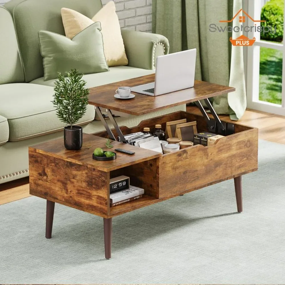 

Lift Top Coffee Tables for Living Room, Rising Tabletop Wood Dining Center Tables with Storage Shelf and Hidden Compartment