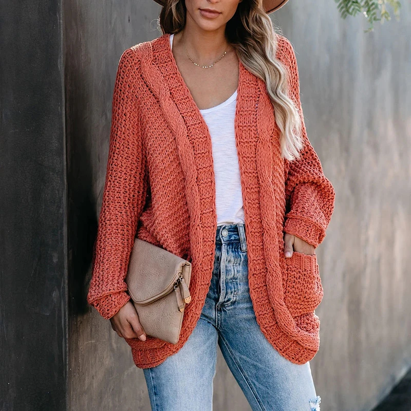 

Women Holiday Oversize Winter Coat Twist Loose Vintage Long Cardigans 2024 Batwing Sleeve Knitted Cardigan with Pockets Female