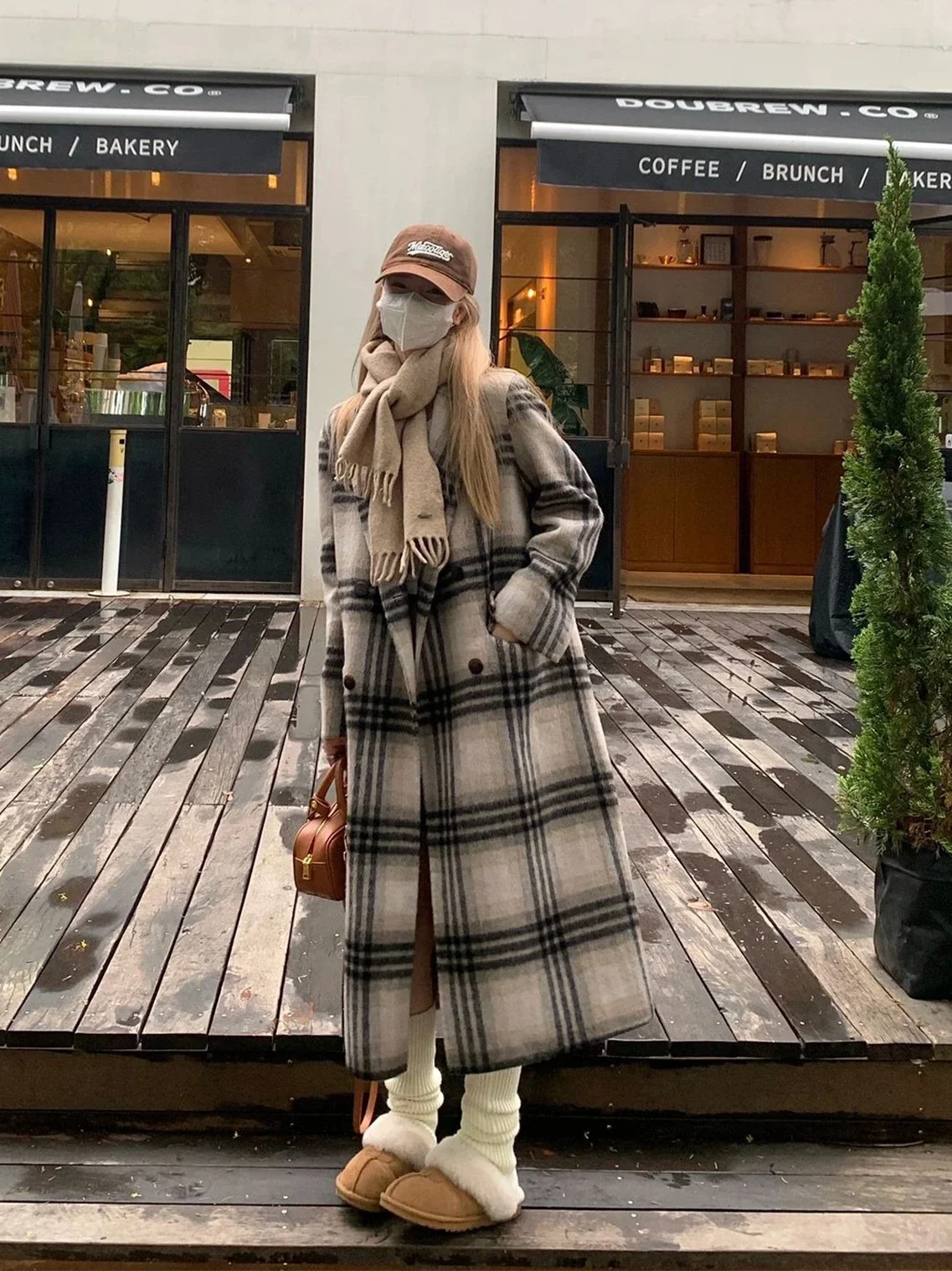 

Plaid Double-sided Cashmere Tweed Coat Women's Mid-length 2023 Autumn/Winter New High-quality Little Woolen&Blends Coats