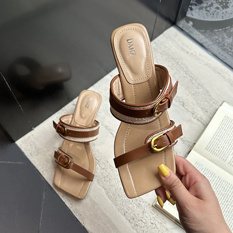Square Belt Buckle Genuine Leather Shoes For Women Summer High Heels Slip-on Slides Fashion Elegant Dress Women Slippers Sandals
Square Belt Buckle Genuine Leather Shoes For Women Summer High Heels Slip-on Slides Fashion Elegant Dress Women Slippers Sandals