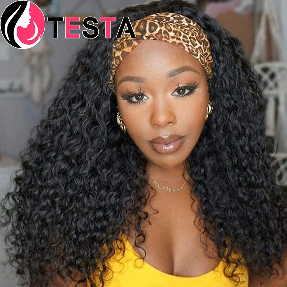 

Deep Wave Headband Wigs Human Hair For Women Brazilian Wigs Without Glue None Lace Glueless Wig Full Machine Made Remy Curly Wig