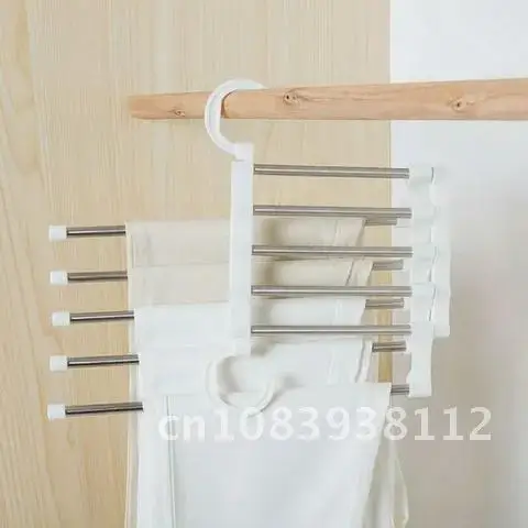 

Pant Holder Stainless Steel Clothes Shelves Wardrobe Magic Holder 5 in 1 Trouser Hangers Closet Multifunction Clothing Rack