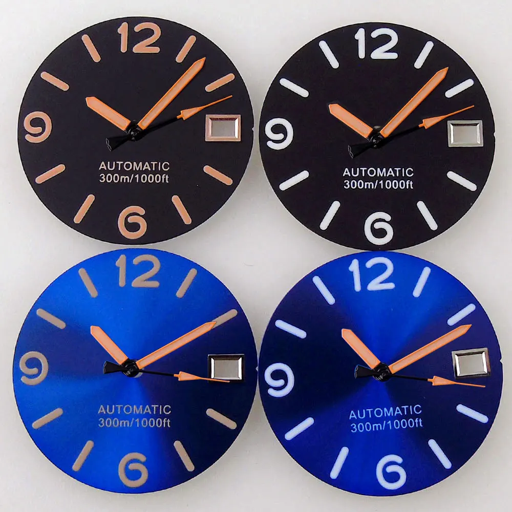 28.5mm Black/Blue Sterile Watch Men Dial With White Marks Green Luminous Fit NH35A NH36A SKX 007 SRP Automatic Movement
28.5mm Black/Blue Sterile Watch Men Dial With White Marks Green Luminous Fit NH35A NH36A SKX 007 SRP Automatic Movement