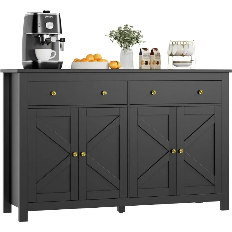 

Black Sideboard Buffet Cabinet with Storage, 55.1" Large Buffet Cabinet Kitchen Cabinet with 2 Drawers and 4 Doors