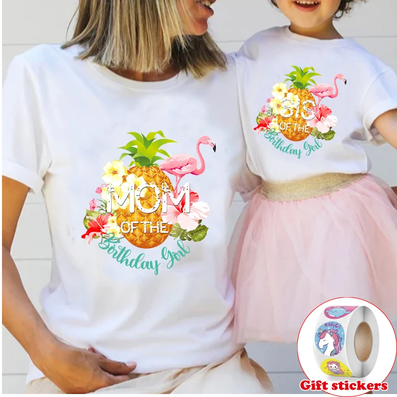 

Family Matching Shirt Birthday Party T-shirt Cartoon Flamingo Printing Family T Shirt Outfits Custom Name Clothes Family Look