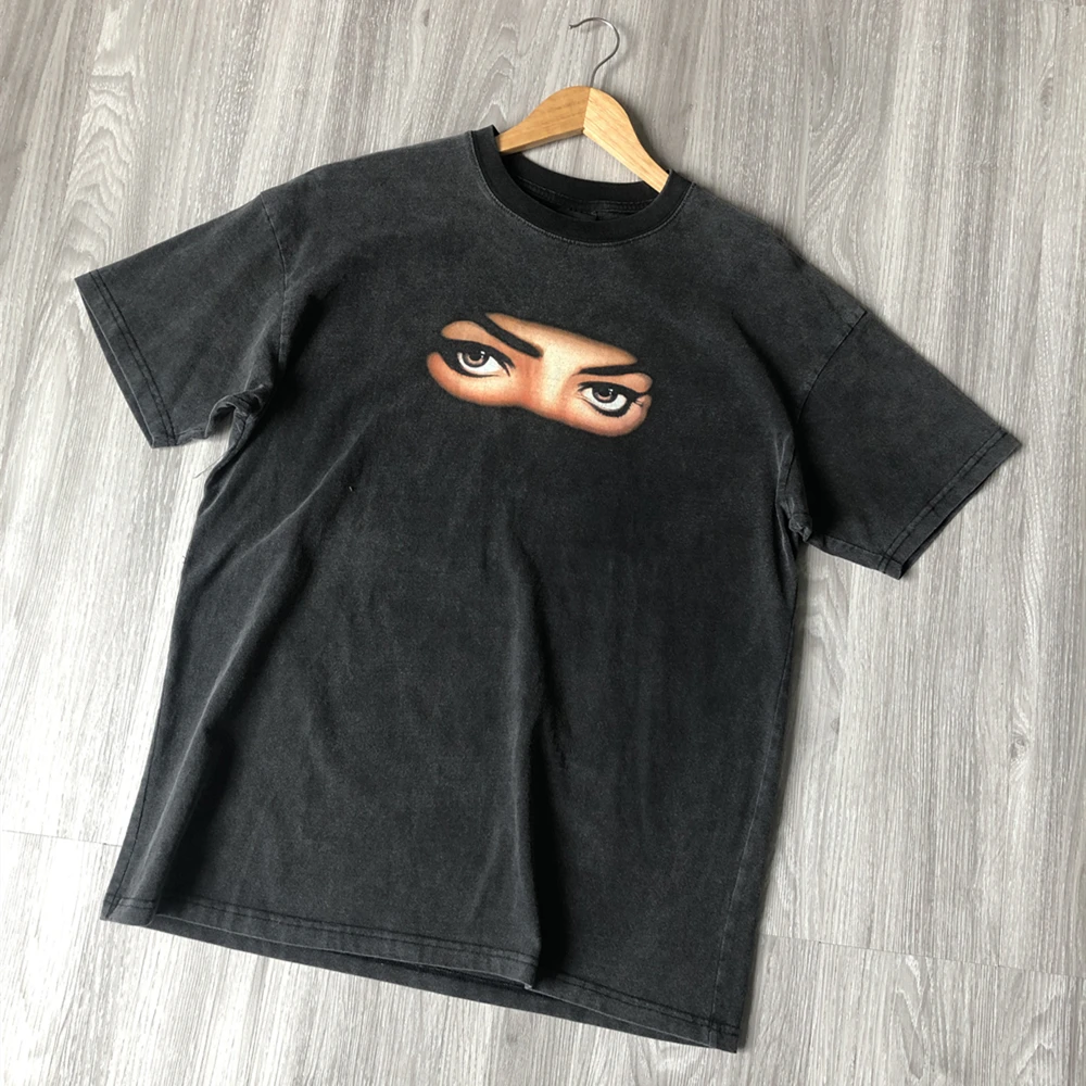 

Kanye666 Vintage Streetwear Michael Jackson Eyes Printed 100％Cotton Washable Loose Oversized Clothing Tee Tops T-Shirt For Men