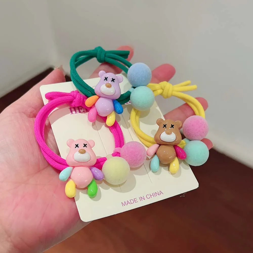

Korea Colorful Little Whole Body Bear Two Round Ball Elastic Hair Band For Girl Children Cute Fairy Braid Ponytail Rubber Ties