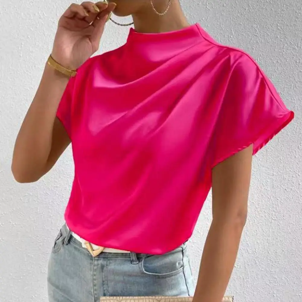 Топ стандартного кроя, стильная женская плиссированная футболка с полувысоким воротником, однотонный атласный пуловер, Модные топы для повседневной носки
Топ стандартного кроя, стильная женская плиссированная футболка с полувысоким воротником, однотонный атласный пуловер, Модные топы для повседневной носки