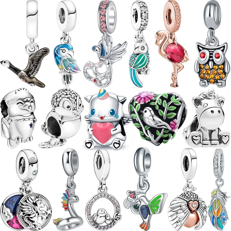 

2023 Canada Goose Parrot Unicorn Owl Feather Bird Pendant Fashion Beads Fit Original Pandora Charm Silver Color Bracelet Jewelry