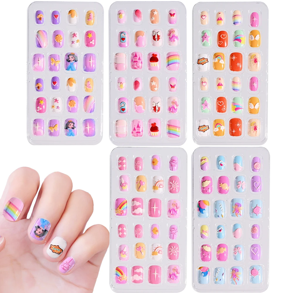 24Pcs/Set Cartoon Kids Fake Nails Detachable Press On Fake Nails Full Cover Children Candy Heart Bow Fairy Design False Nails
24Pcs/Set Cartoon Kids Fake Nails Detachable Press On Fake Nails Full Cover Children Candy Heart Bow Fairy Design False Nails