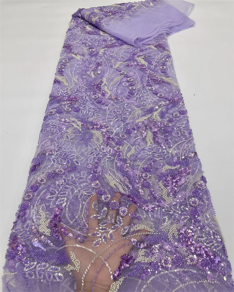 

5 ярдов Роскошная африканская кружевная ткань с блестками 2023 Высококачественная французская нигерийская кружевная ткань с бисером для шитья свадебного платья