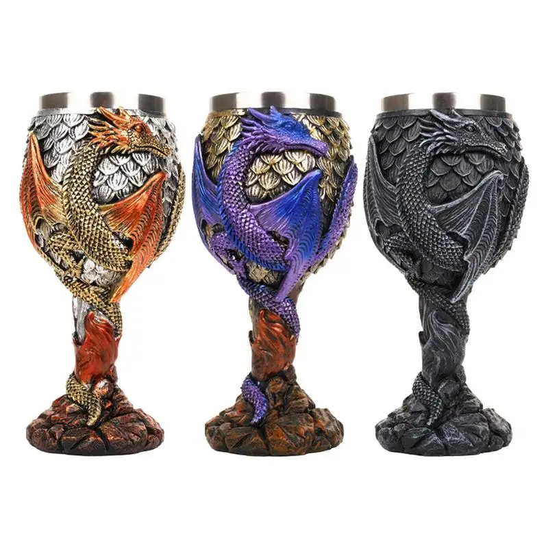 

Dragon Wine Goblet Stainless Steel Goblet Vintage Couple Pair Wine Cups Beer Mug Medieval Dragons Wine Chalice for Drinking Cup