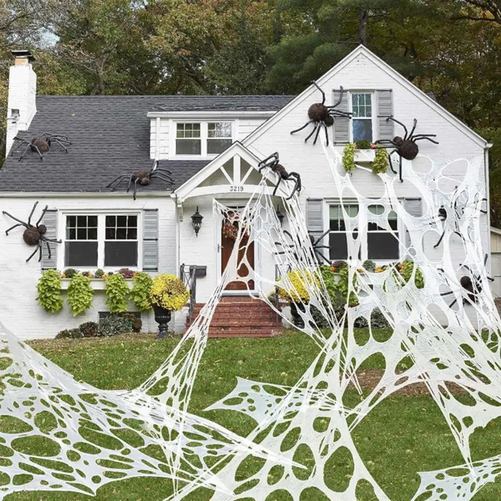 

1 Set Halloween Spider Web with Stakes Glow in The Dark Stretchy Fabric DIY Outdoor Garden Haunted House Decoration Cobweb