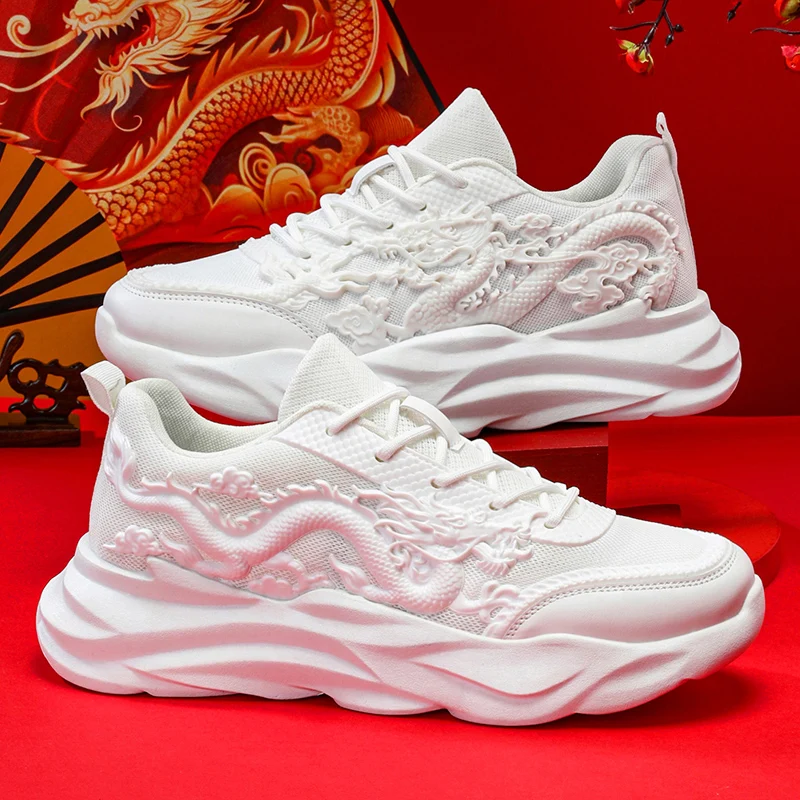 

Мужская обувь 39-44 модные кроссовки с китайским драконом весенние скидки Уличная обувь для бега удобная мужская обувь для папы