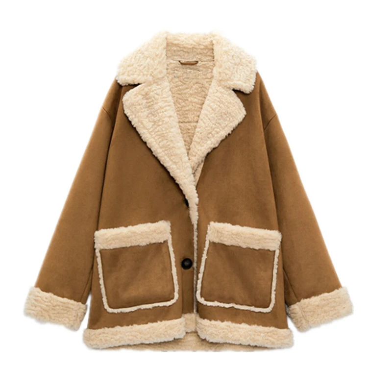 

Women Warm Faux Fur Fleece Coat Jacket 2023 Autumn Winter Ladies Lamb Wool Thickened Locomotive Lapel Female Chic Outwear