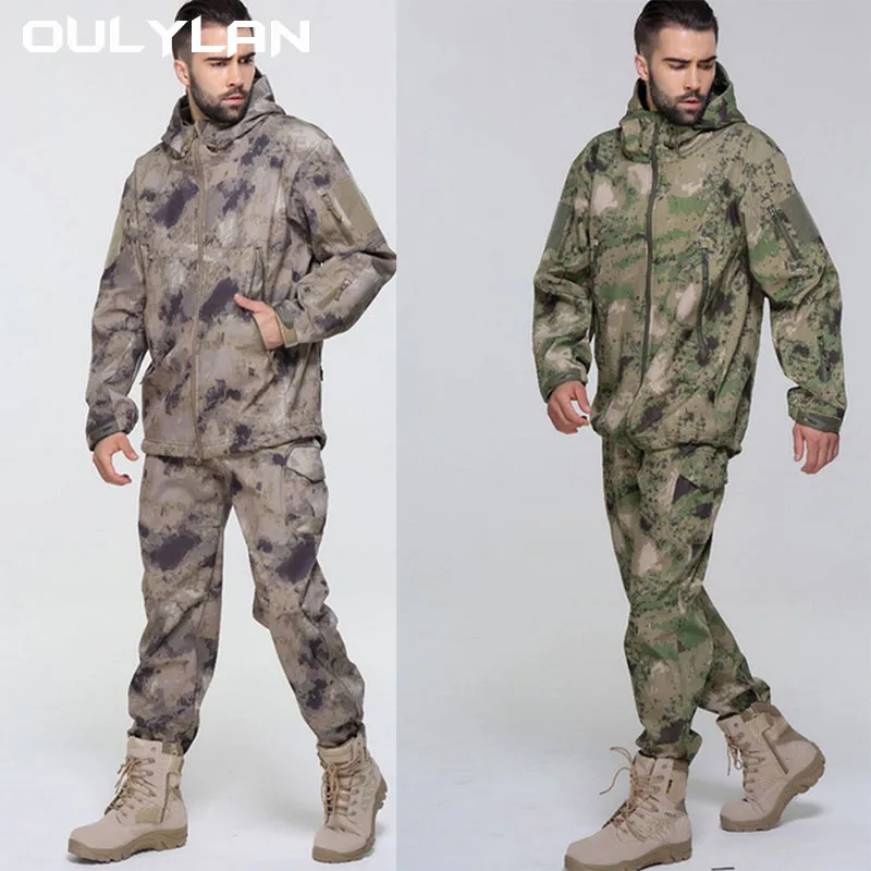 

Oulylan Tracksuits Hooded Thermal Camo Clothes Tactical Jackets Set Hunting Fleece Waterproof Fishing Hiking Camping Coat Pants