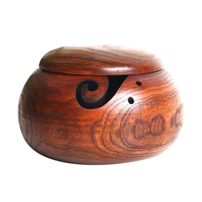 

Handmade Wood Yarn Storage Bowl With Lid Knitting Crochet Accessories Crafted Wooden Weaving Thread Bowl