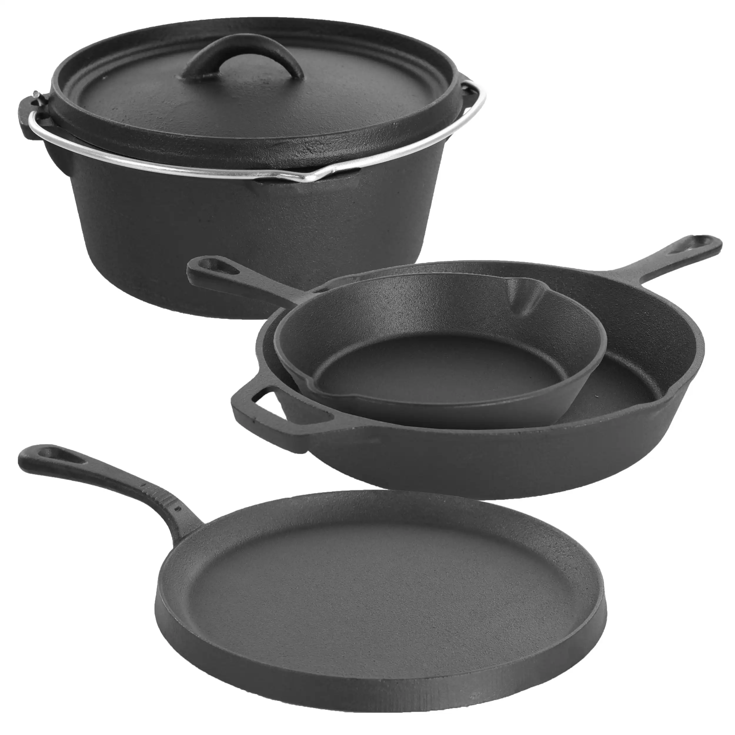 

MegaChef Pre-Seasoned Cast Iron 5-Piece Kitchen Cookware Set Pots and Pans New cast iron cookware fry