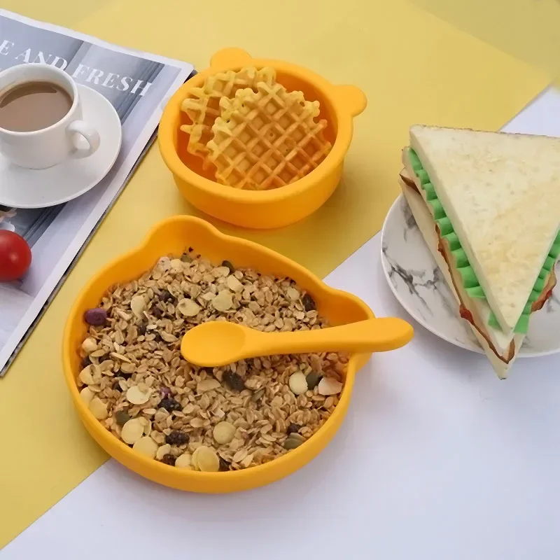

Силиконовый Лоток для детского обучения еды, интегрированная чаша на присоске, ложка для кормления ребенка, набор посуды