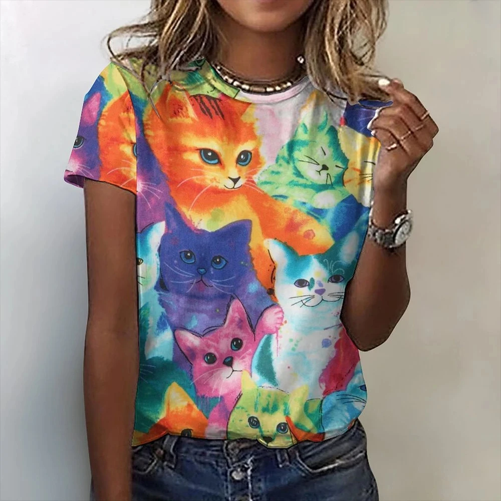 Refreshing Summer Fashionable Women's Clothing Cute Cat Pattern T-Shirt 3d Printed Round Neck Sports Casual Short Sleeved Top
Refreshing Summer Fashionable Women's Clothing Cute Cat Pattern T-Shirt 3d Printed Round Neck Sports Casual Short Sleeved Top