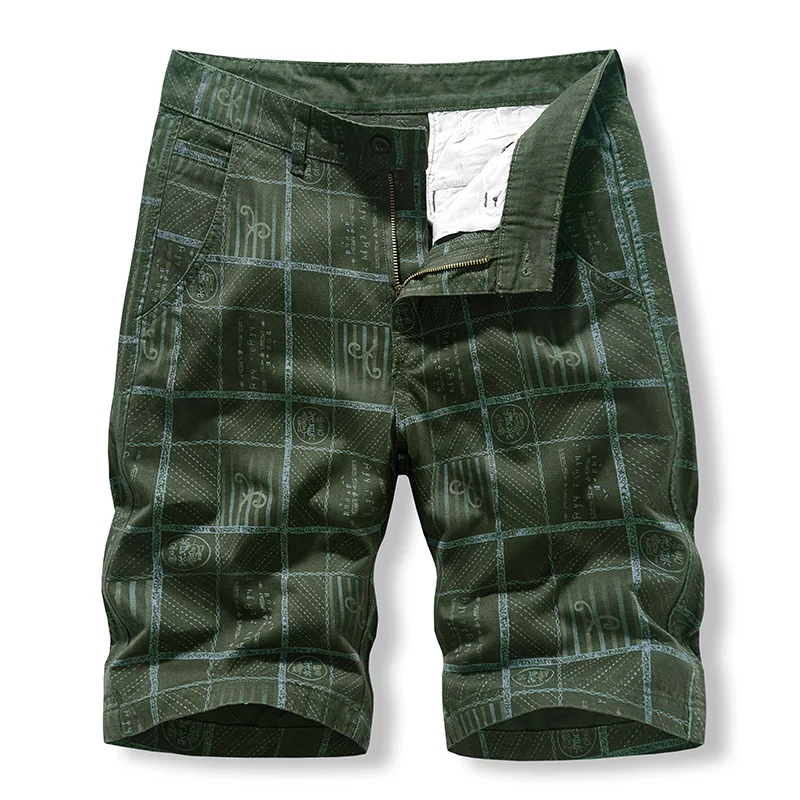 

Cargo Shorts Men's Summer Middle-aged Elderly Sports Washed Pure 100% Cotton Plaid Casual Four-bag Five Quarter Pants Clothing