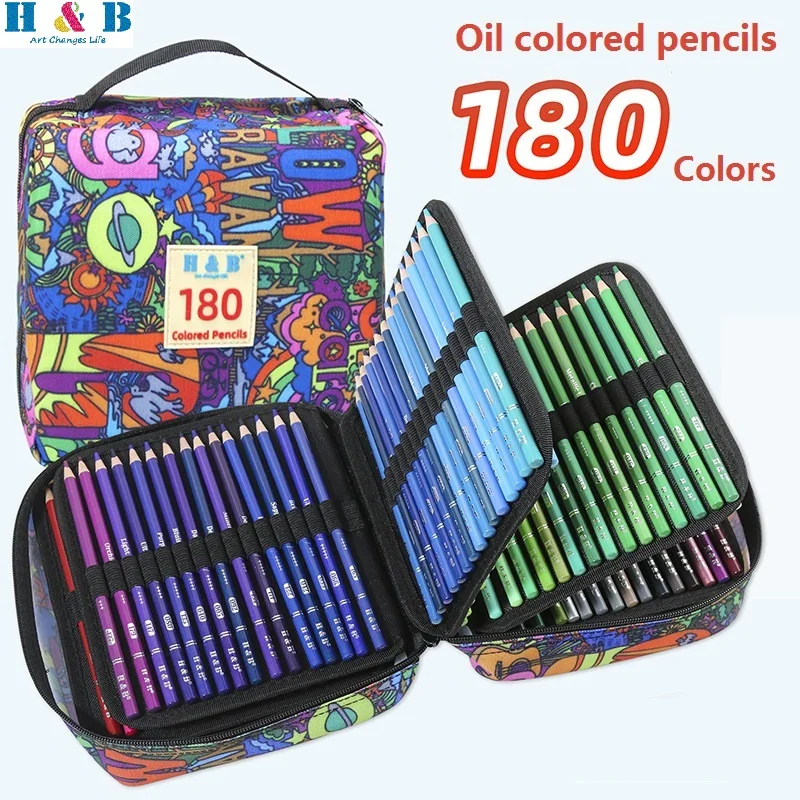 

H&B 180/120/72 Colored Pencils Kit, Oil Based Soft Core Art Supplies for Adults Kids Teens Beginners Coloring Sketching Shading