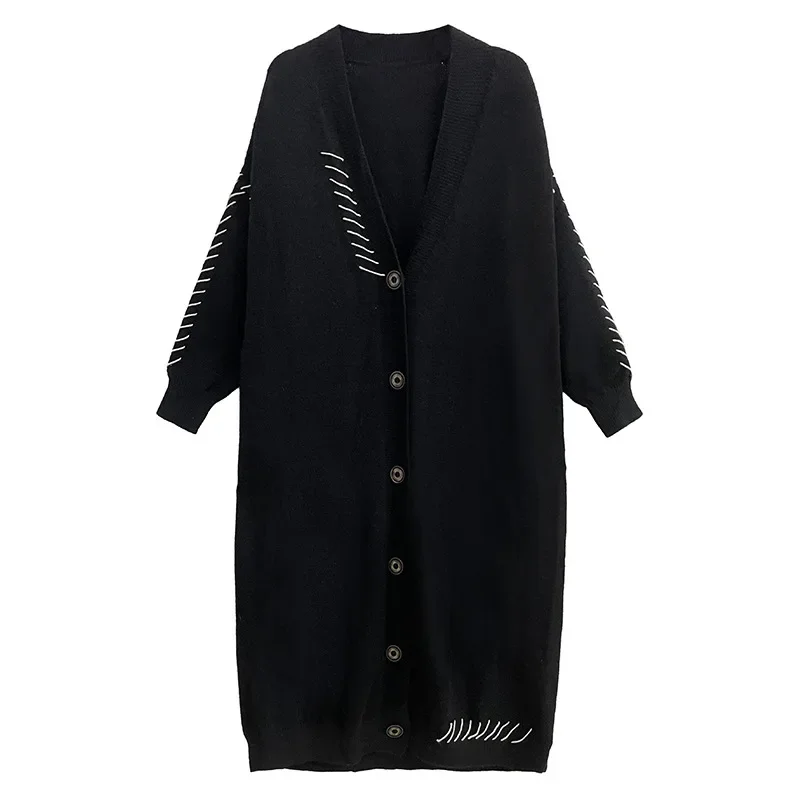 V-neck Long Sleeve Knitted Cardigan Jacket Autumn Winter Women Streetwear Trendy Loose Fit Gothic Maxi Coat Outerwear 7094
V-neck Long Sleeve Knitted Cardigan Jacket Autumn Winter Women Streetwear Trendy Loose Fit Gothic Maxi Coat Outerwear 7094