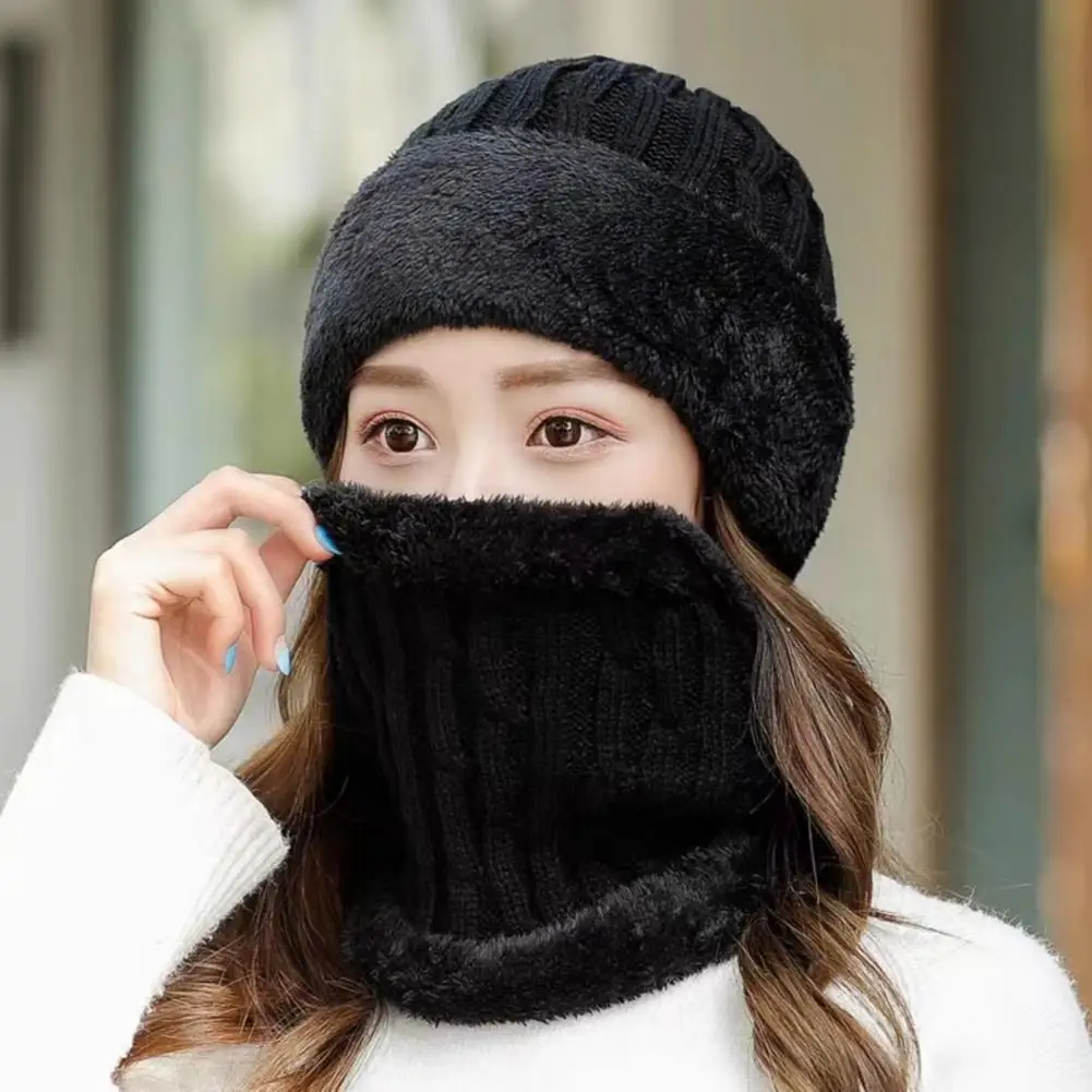 

Knitted Thermal Scarf Hat Set Mid-aged Hat Scarf Set Winter Hat Scarf Set for Men Women Cozy Knitted Beanie with Fleece Lining