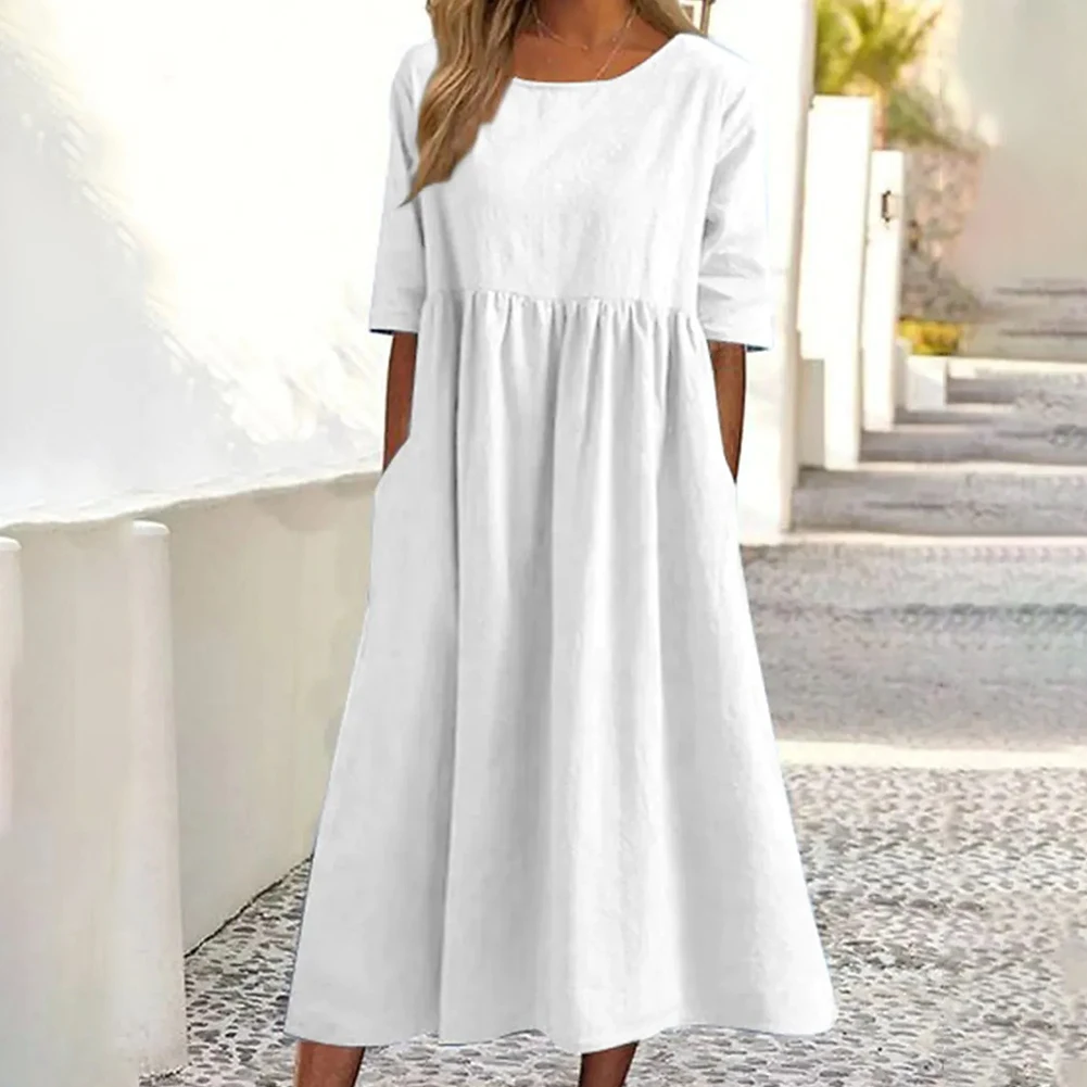 Casual Dress Loose Long Solid Color Cotton Linen Long Dress For Women Spring Summer Fashion O Neck Half Sleeve Maxi Dresses Robe
Casual Dress Loose Long Solid Color Cotton Linen Long Dress For Women Spring Summer Fashion O Neck Half Sleeve Maxi Dresses Robe