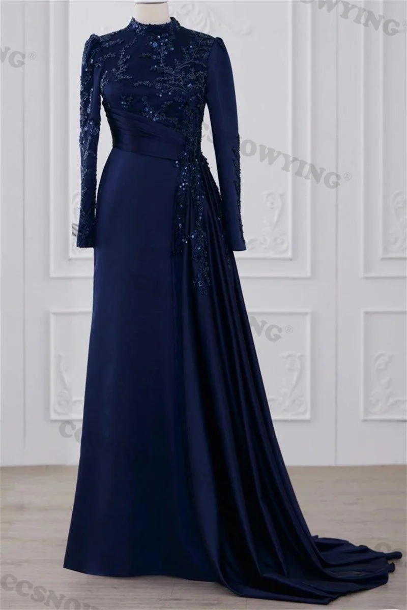 Appliques Beaded Muslim Evening Dresses Satin Long Sleeve Islamic Formal Party Gowns High Neck Women Arabic Robes De Soirée
Appliques Beaded Muslim Evening Dresses Satin Long Sleeve Islamic Formal Party Gowns High Neck Women Arabic Robes De Soirée