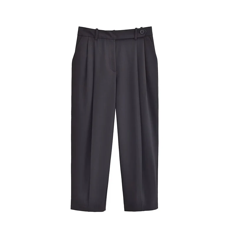 

Женские плиссированные брюки SLTNX TRAF, черные свободные брюки-карандаш с заниженной талией и молнией спереди, 2023
