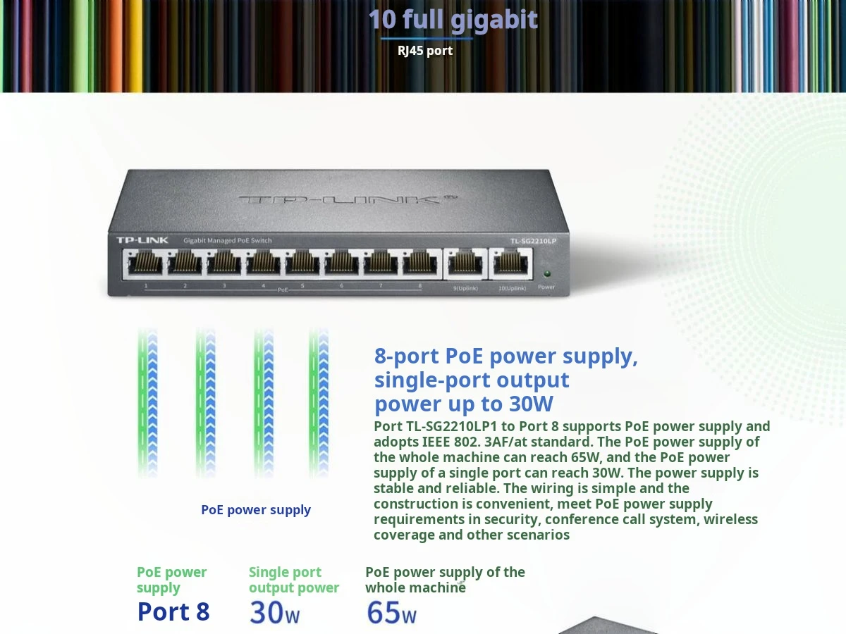 S4267c6e989924bc7b54ac5263cc15a34P TP-LINK PoE Switch 8-port Gigabit PoE+2 Gigabit Uplink 10-port 1000M Switch TL-SG2210LP VLAN Support