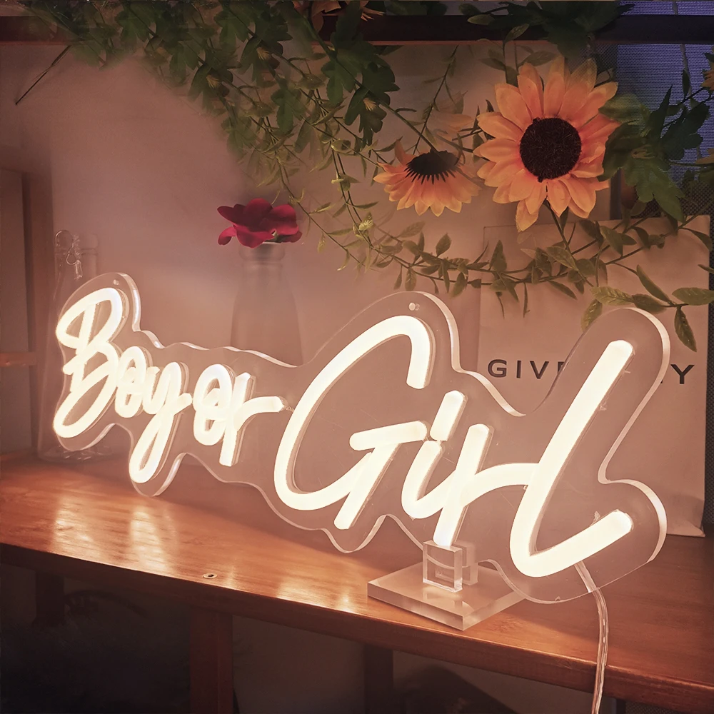 Generic LED Light Sign 56x18cm Boy Or Girl Neon Decor Sign For Gender Reveal Baby Birthday Party