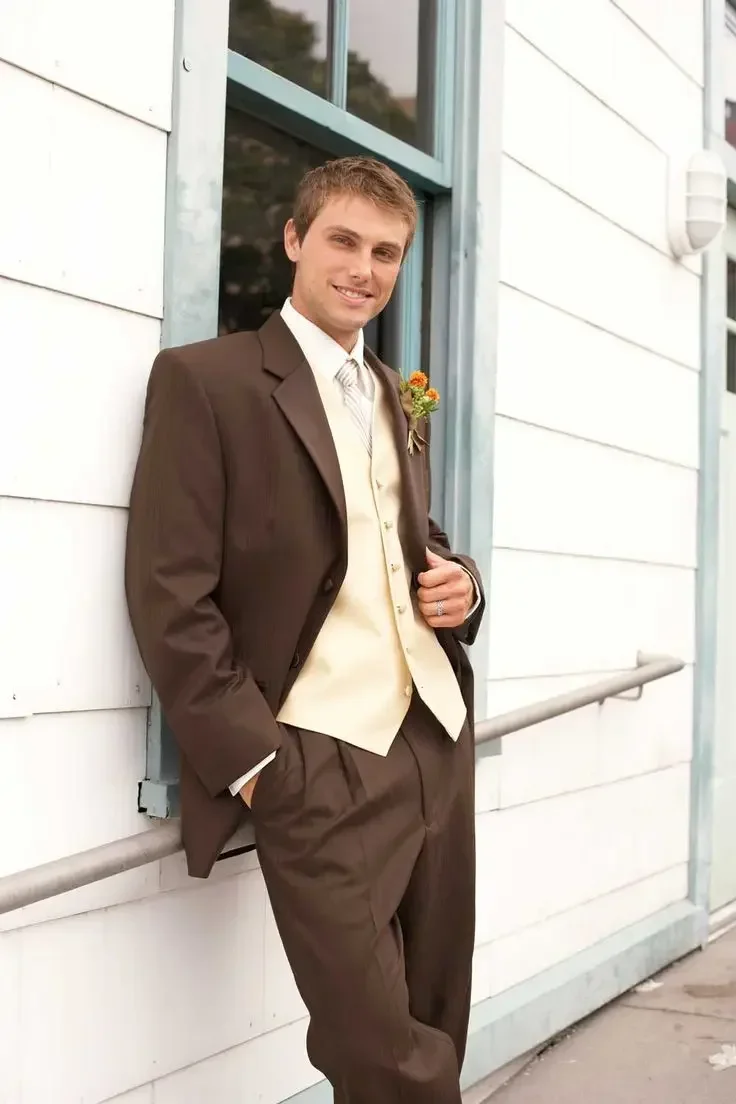 

Brown Beige Formal Wedding Suit Slim Fit 3 Piece Casual Beach Tuxedo Custom Groom Prom Blazer Sets Terno Masculino Costume Homme