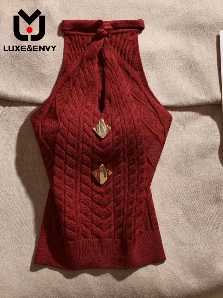 

LUXE&ENVY Spicy Girl Off Shoulder Knitted Hanging Neck camisole Top Underwear Sleeveless Design