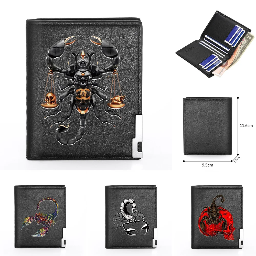 

Cool Fashion Scorpion Design Theme Printing Leather Wallet Men Women Billfold Slim Credit Card Holders Short Purses