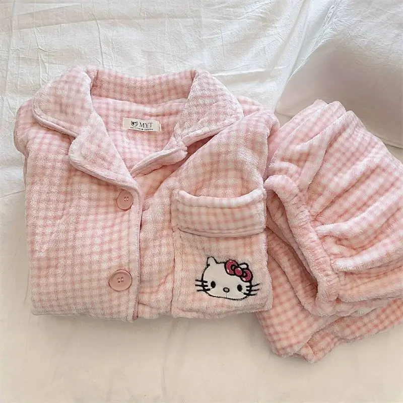 Sanrio Hello Kitty Stuff Pink Lattice Pajamas Coral Fleece Female Autumn and Winter Plus Velvet Thicken Keep Warm Cartoon Sweet
Sanrio Hello Kitty Stuff Pink Lattice Pajamas Coral Fleece Female Autumn and Winter Plus Velvet Thicken Keep Warm Cartoon Sweet