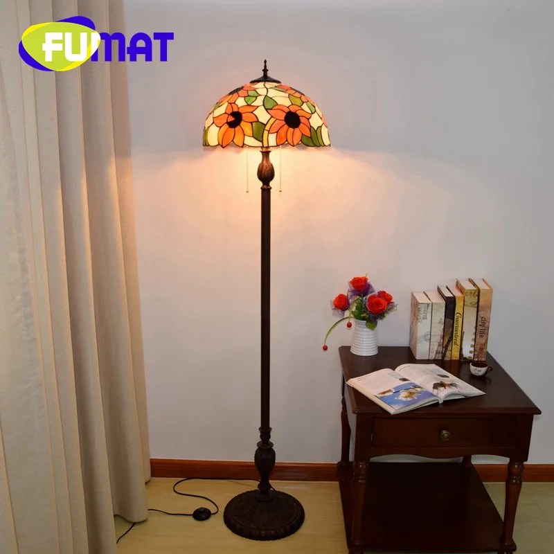 

FUMAT Tiffany Glass floor lamp Art Deco Living Room Dining Room Study Bedroom Bar Pastoral style Sunflower standing lamp