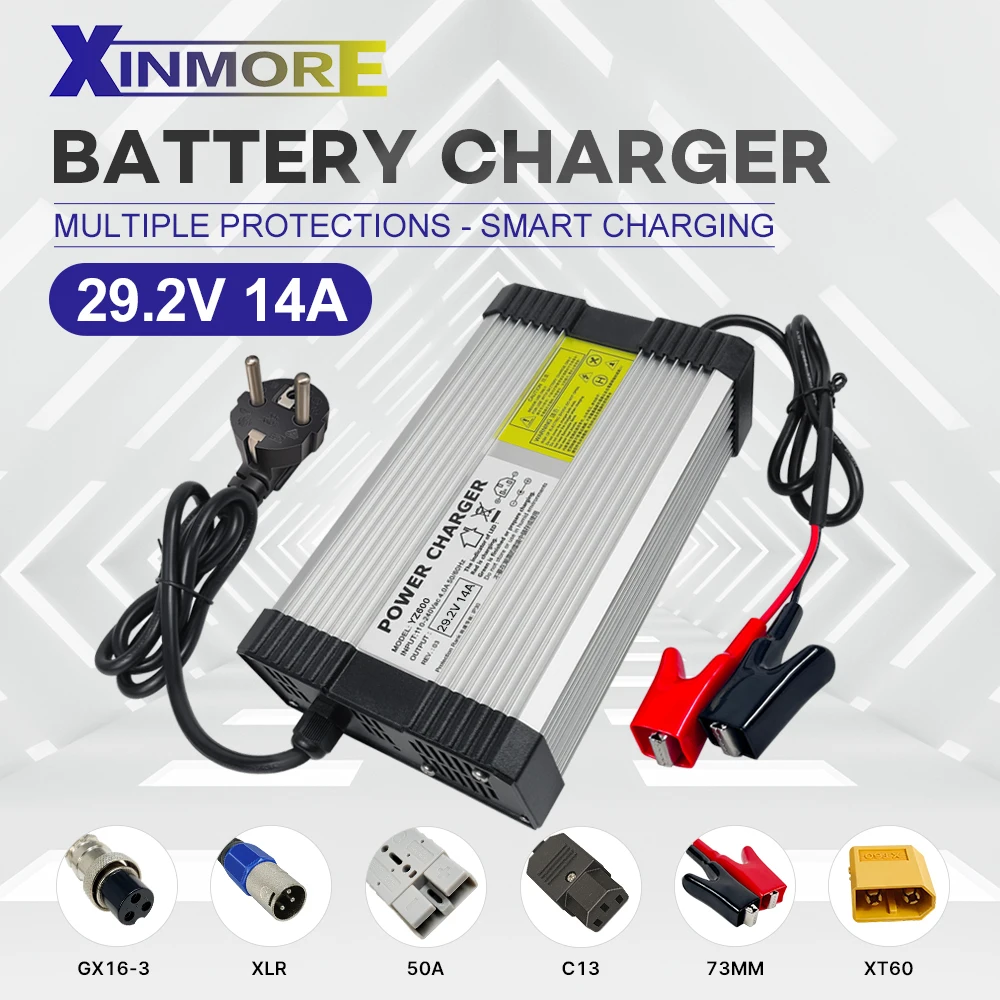 XINMORE 29.2V 14A 8S Fast Lifepo4 Lithium Battery Charger for 42V Scooter Electric Bike Iron Lithium Battery Pack with Fan
XINMORE 29.2V 14A 8S Fast Lifepo4 Lithium Battery Charger for 42V Scooter Electric Bike Iron Lithium Battery Pack with Fan